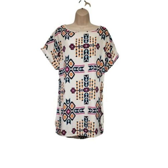 Audition Fashions Multi-Color Casual Mini Tribal Printed Dress Size Large - Picture 1 of 10